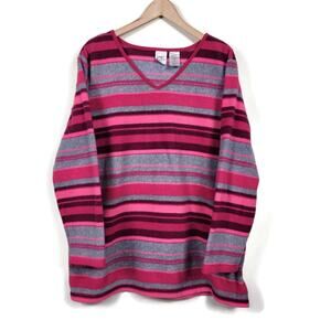 Just My Size Striped Sweater Pink Gray Multicolor Long Sleeve Women Size 18W/20W